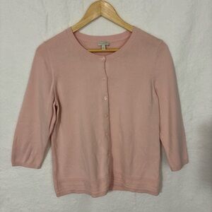 Talbots Pink Cardigan Petite Medium 3/4 Sleeve Button Front Top